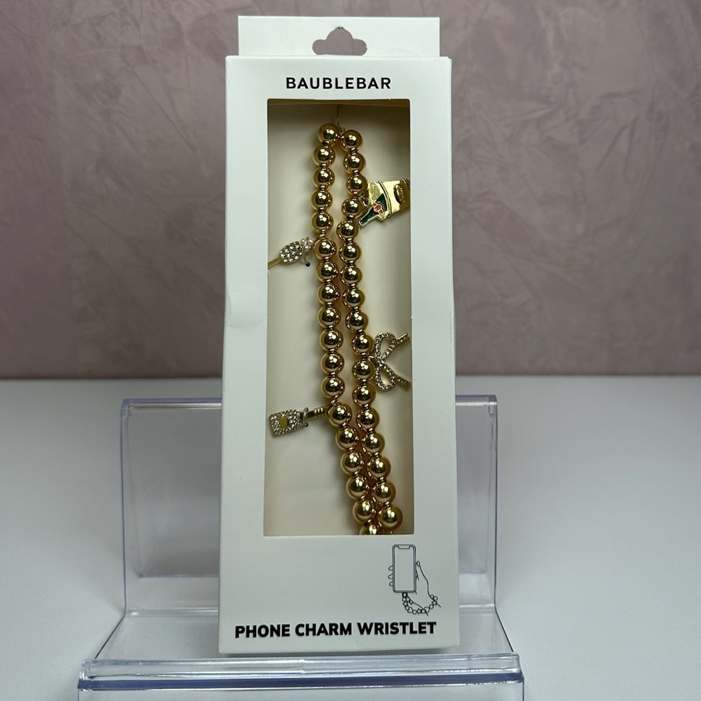 BaubleBar Gold Colored Beaded Phone Charm Wristlet - Picture 3 of 14